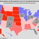 Los swing states (las zonas gris) son las regiones en el país donde puede ganar un demócrata o un republicano. Imagen: RealClearPolitics
